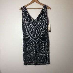 Western fashion flapper black and silver sequins dress. Size 8-10 NWT  D11